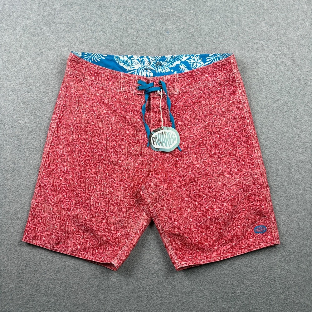 Panareha Board Shorts Mens 32 Red Geometric Railay Swim Trunk Beach Unlined NWT